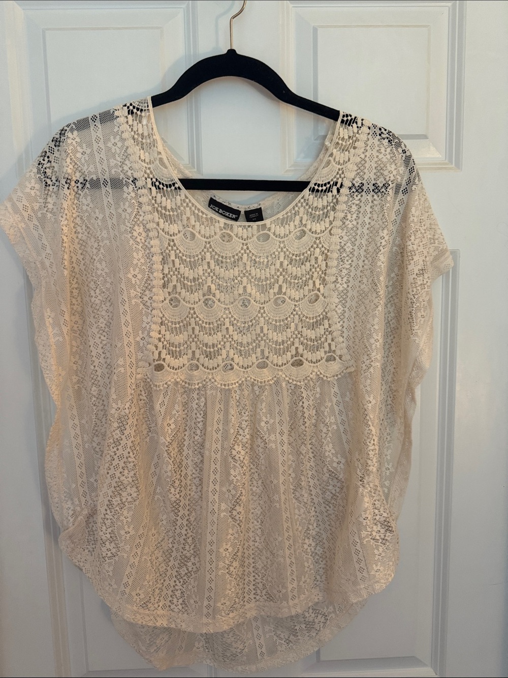 Joe Boxer Cream Lace Crochet Short Sleeve Blouse